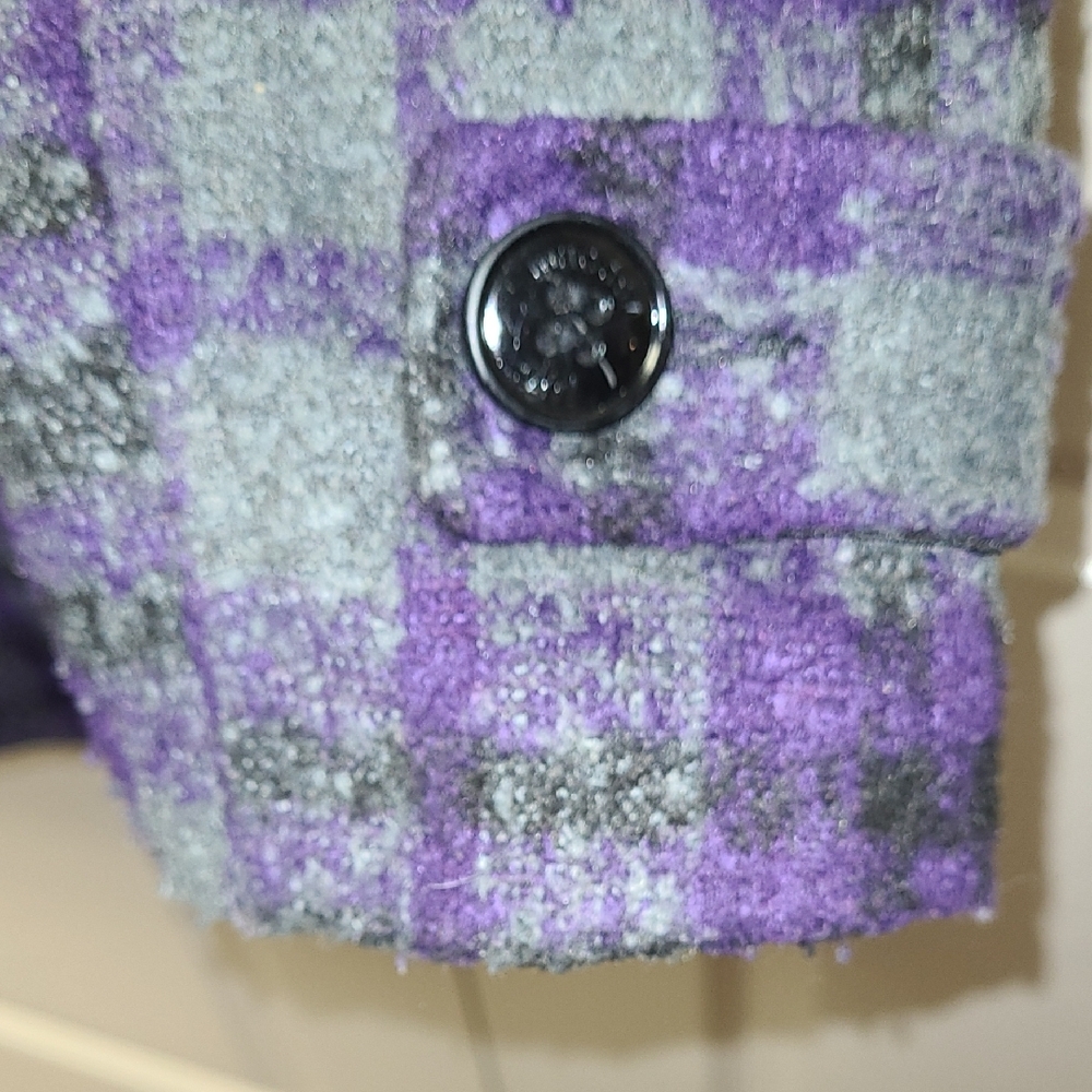 Madden Girl Purple and Gray Plaid Pea Coat With Hood. Features Slant Zipper M - Picture 7 of 10